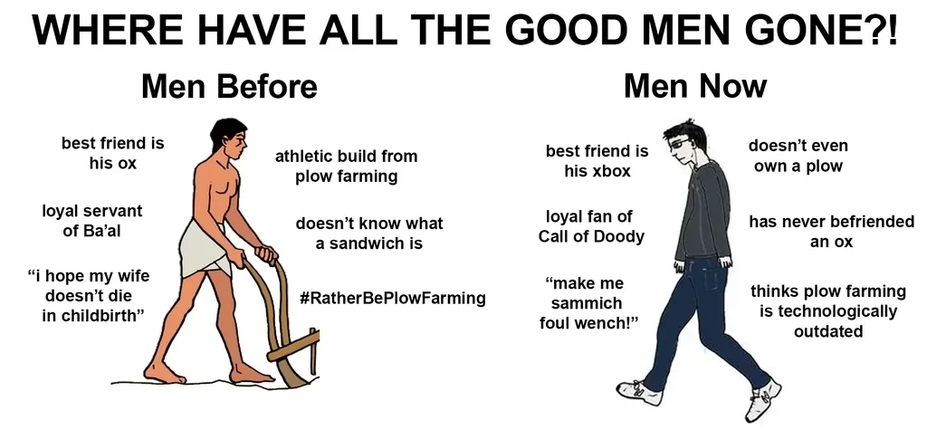 Chuds call for a tradwife but aren't willing to be a gentle ox-loving tradhusband smh