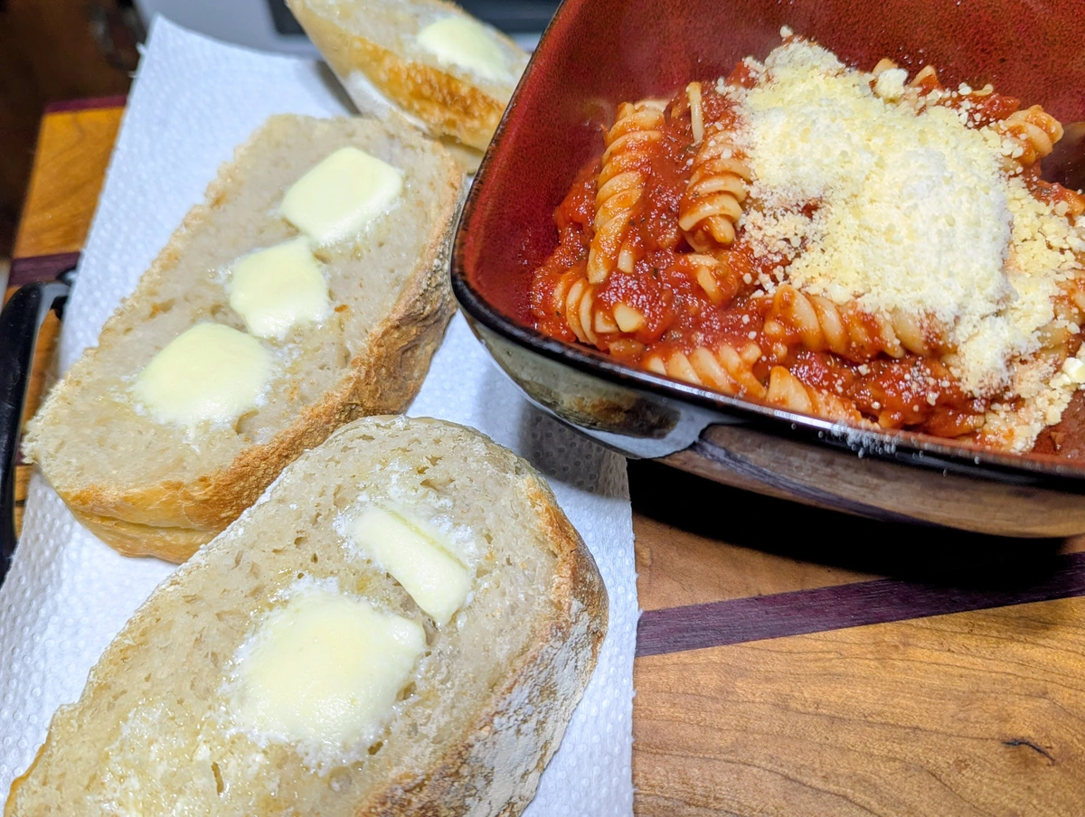 Rotini and fresh bread